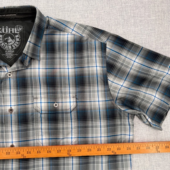 KUHL Response Button Shirt Men XL Gray Blue Plaid Short Sleeve Outdoor Hike GORP - Picture 7 of 12